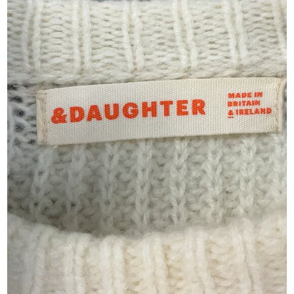 & Daughter Women's Jumper S Cream 100% Wool Crew Neck Pullover - Picture 4 of 5